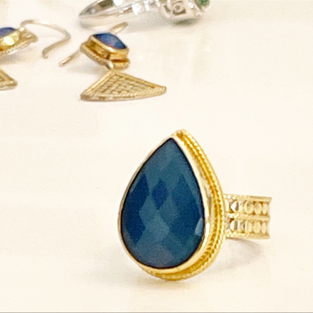 Anna Beck Teardrop Blue Quartz Gold & Silver Ring